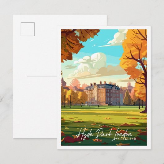 ハイドパークロンドンヴィンテージ旅行イラストレーション ポストカード (正面/裏面)
