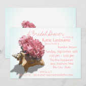 ハイドランジアと貝殻のブライダルシャワー ピンク 招待状 (正面/裏面)