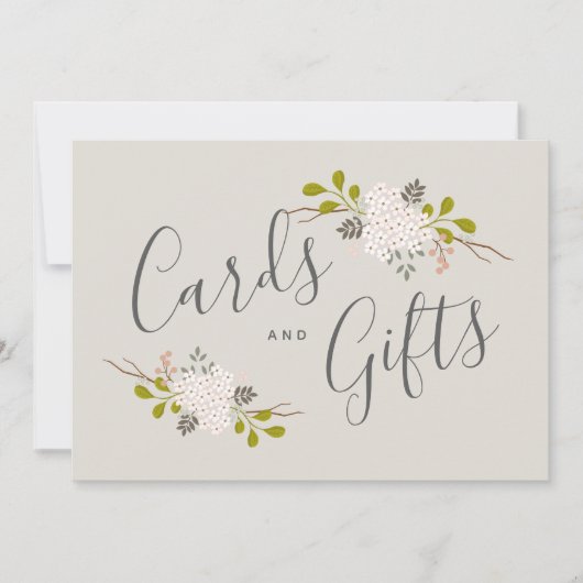 ハイドレインジアの花のボタニカルウェディングギフトテーブルサイン 招待状 (正面)