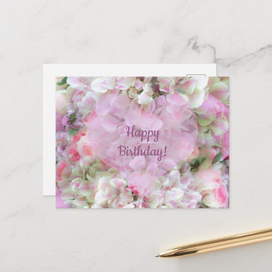 ハイドレンジアとバラ - オイルのヴィンテージな花束 ポストカード (正面/裏面インサイチュ)