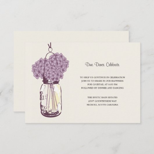 ハイドレンジアとメイソンジャー 結婚式の披露宴 エンクロージャーカード (正面/裏面)