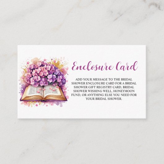 ハイドレンジアの本のテーマのブライズシャワー エンクロージャーカード (正面)