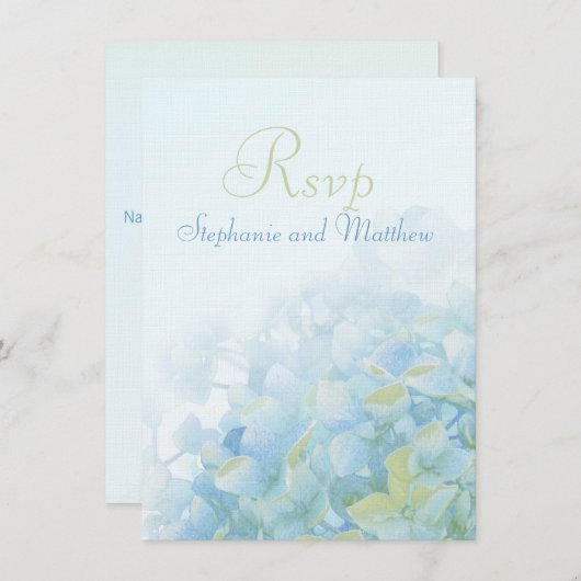 ハイドレンジアの花のフォーマルな結婚式の出欠確認 招待状 (正面/裏面)