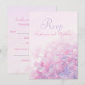 ハイドレンジアの花のフォーマルな結婚式の返信カード ピンク 紫 招待状 (正面/裏面)