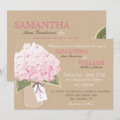 ハイドレンジアの麻の布を使った、素朴な結婚式の招待状カード 招待状 (正面/裏面)