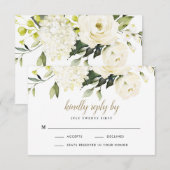 ハイドレンジア エレガント ホワイト ゴールド ローズ フラワー ウェディング 出欠カード (正面/裏面)