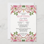 ハイドレンジア ピンク フラワーの水彩ガール 洗礼 招待状 (正面)