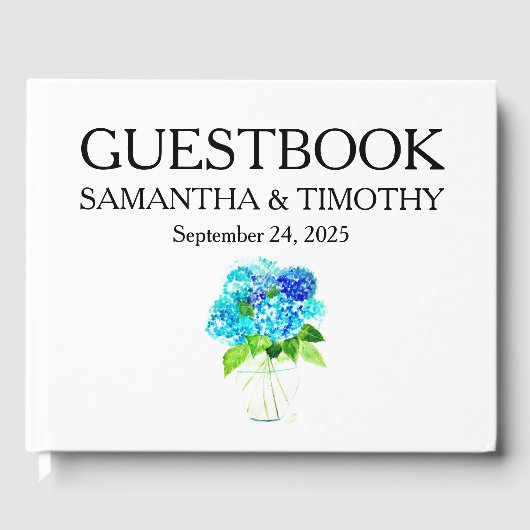 ハイドレンジア ブルー エレガント 水彩 フラワーズ ウェディング ゲストブック (正面)