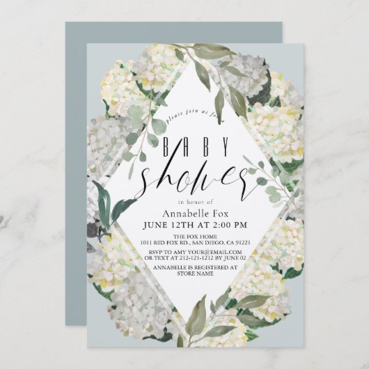 ハイドレンジア ブルー ロンハス ベビーシャワー 招待状 (正面/裏面)