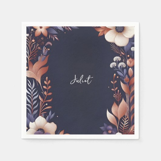 ハイドレンジア メタリック ネイビーブルー ブライダルシャワー スタンダードカクテルナプキン (正面)