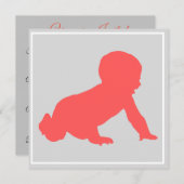 ハイハイする赤ちゃんのベイビーシャワー ピンク&グレー シーズンカード (正面/裏面)