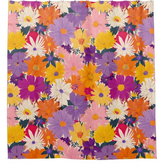 ハイバーティ混雑開花モダンフローラ シャワーカーテン (正面)