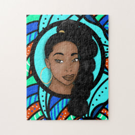 ハイパフポニーテール、ナチュラル美しい、ブルー抽象芸術 ジグソーパズル