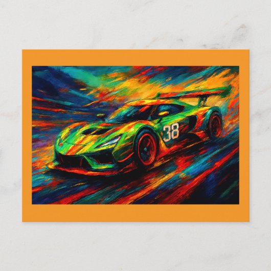 ハイパースタイルのレーシングカー ポストカード (正面)
