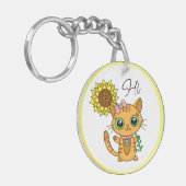 ハイパーソナライズされた・アンド・ハグ |ひまわり付きかわいい猫 キーホルダー (正面左)