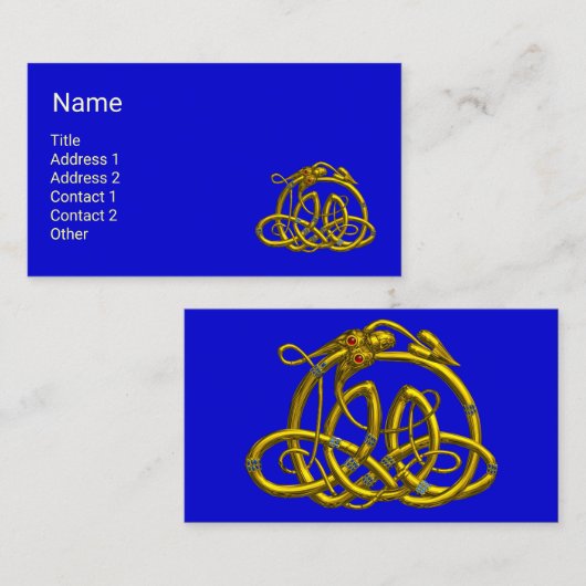 ハイパードラゴンと金ゴールドケルト結び目模様ブルーファンタジー 名刺 (正面/裏面)