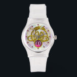ハイパードラゴン/金ゴールドケルト結び目模様GEMSTONE MONOGRAM 腕時計<br><div class="desc">とエレガントデザインユニーク、金ゴールドケルトのドラゴン光波。Bulgan Luminiによる非常に正確な3Dモデリングとフラクタルアートと描写s (c).シリーズHyper Talismansの一部。</div>
