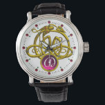 ハイパードラゴン/金ゴールドケルト結び目模様GEMSTONE MONOGRAM 腕時計<br><div class="desc">とエレガントデザインユニーク、金ゴールドケルトのドラゴン光波。Bulgan Luminiによる非常に正確な3Dモデリングとフラクタルアートと描写s (c).シリーズHyper Talismansの一部。</div>