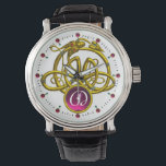 ハイパードラゴン/金ゴールドケルト結び目模様GEMSTONE MONOGRAM 腕時計<br><div class="desc">とエレガントデザインユニーク、金ゴールドケルトのドラゴン光波。Bulgan Luminiによる非常に正確な3Dモデリングとフラクタルアートと描写s (c).シリーズHyper Talismansの一部。</div>