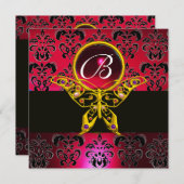 ハイパーバタフライモノグラムレッドバーガンディーダマスクジェム 招待状 (正面/裏面)