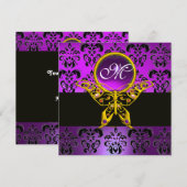 ハイパーバタフライモノグラム、紫のダマスク、アメシスト 招待状 (正面/裏面)