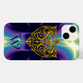 ハイパーバレンタインモノグラム/金ゴールドハート（紫の青） Case-Mate iPhoneケース (裏面 (横))