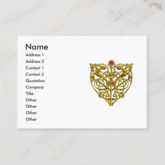 ハイパーバレンタイン金ゴールドケルト結び目模様ハート、ホワイトパール 名刺 (正面)