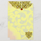 ハイパーバレンタイン金ゴールドケルト結び目模様黄色い渦巻き 便箋 (正面/裏面)