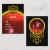 ハイパーバレンタイン金ゴールドハート赤ルビーモノグラム、黒 名刺 (正面/裏面)