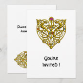 ハイパーバレンタイン/ゴールドケルトノットハート ホワイト 招待状 (正面/裏面)