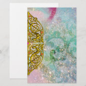 ハイパーバレンタイン / ゴールドケルトハート, 青いスパークル 便箋 (正面/裏面)