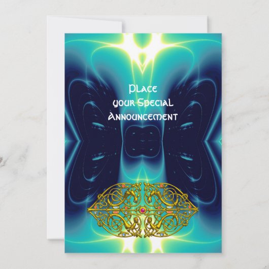 ハイパーバレンタイン/ゴールドケルトハート 鮮やかなアクアブルー 招待状 (裏面)