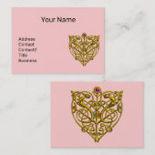 ハイパーバレンタイン、ピンクの金ゴールドケルト結び目模様ハート宝石 名刺 (正面/裏面)
