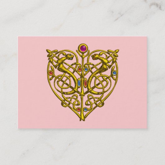 ハイパーバレンタイン、ピンクの金ゴールドケルト結び目模様ハート宝石 名刺 (裏面)