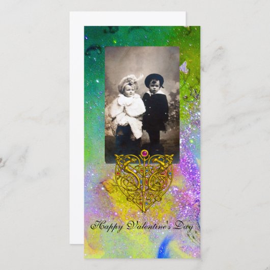 ハイパーバレンタイン、紫の緑の金ゴールドきらめき シーズンカード (正面/裏面)