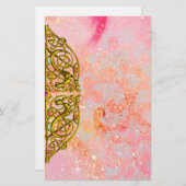 ハイパーバレンタイン/金ゴールドケルトハートピンク 便箋 (正面/裏面)