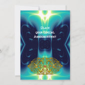 ハイパーバレンタイン/金ゴールドケルトハートブライトアクアブルー 招待状 (裏面)