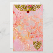 ハイパーバレンタイン/金ゴールドケルトハートルビーピンク 便箋 (正面/裏面)