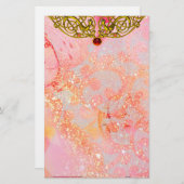 ハイパーバレンタイン/金ゴールドケルトハートルビーピンク 便箋 (正面/裏面)