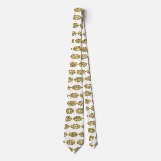 ハイパーバレンタイン/金ゴールドケルトハート白 ネクタイ (正面)