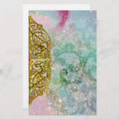 ハイパーバレンタイン/金ゴールドケルトハート、青いきらめき 便箋 (正面/裏面)