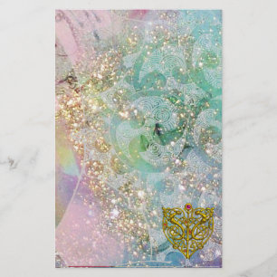 ハイパーバレンタイン/金ゴールドケルトハート、青いきらめき 便箋