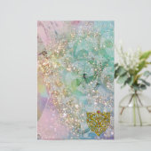 ハイパーバレンタイン/金ゴールドケルトハート、青いきらめき 便箋 (スタンド正面)