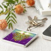 ハイパーバレンタイン/金ゴールドケルト結び目模様ハート(紫) キーホルダー (側面)