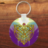 ハイパーバレンタイン/金ゴールドケルト結び目模様ハート（紫） キーホルダー (正面)