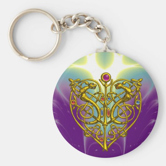 ハイパーバレンタイン/金ゴールドケルト結び目模様ハート(紫) キーホルダー (正面)