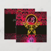 ハイパー バタフライ モノグラム ワインレッド ダマスク ジェム 招待状 (正面/裏面)