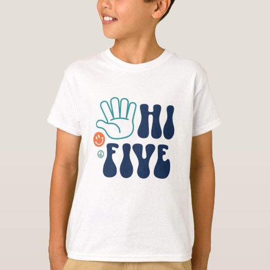 ハイパー!レトロストライプ5歳の誕生日おめでとう Tシャツ (正面)