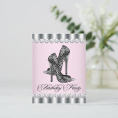 ハイヒールかわいらしシューズピンクヒョウ誕生日パーティー 招待状 (スタンド正面)