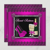 ハイヒールとサイダーのスイート16招待状 招待状 (正面/裏面)